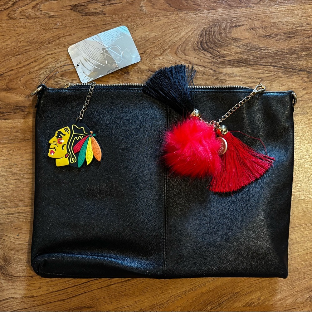 Chicago Blackhawks Black Clutch with Red and Black Tassels